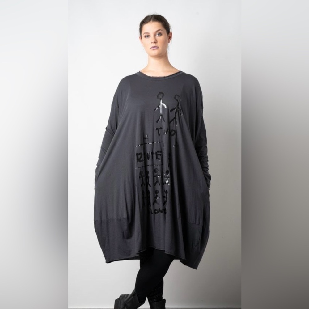 RUNDHOLZ BLACK LABEL Dark Grey Print Cotton Dress Size Medium